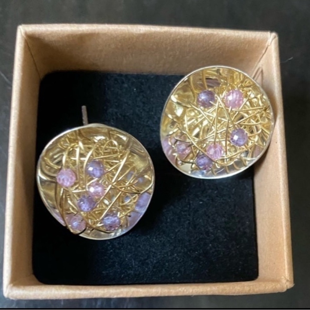Elegant 14K Real Italian Gold and Purple Earrings